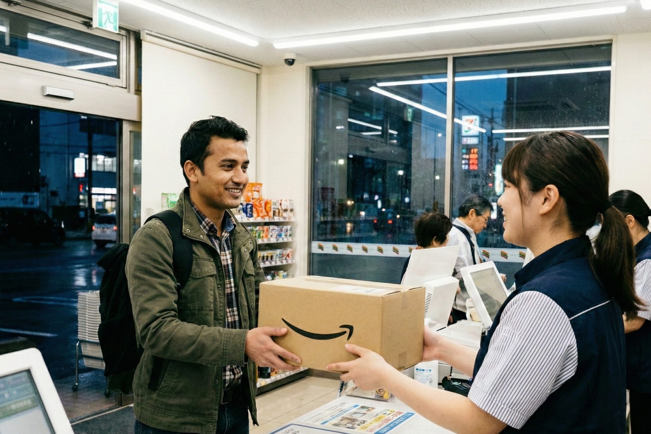Picking up package at convenience store