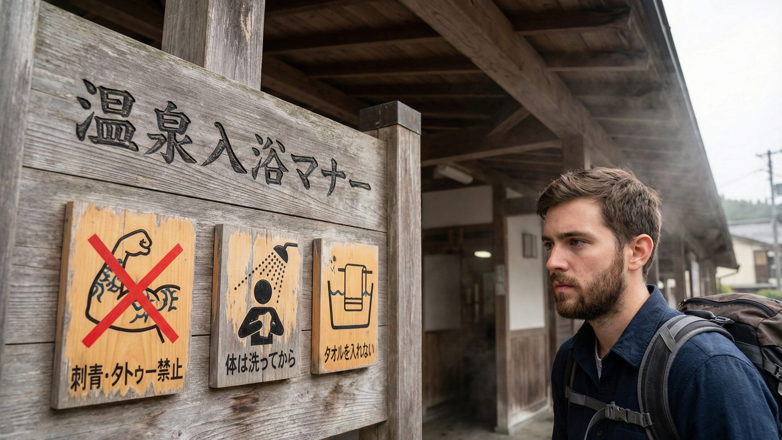 Onsen rules and no tattoo sign