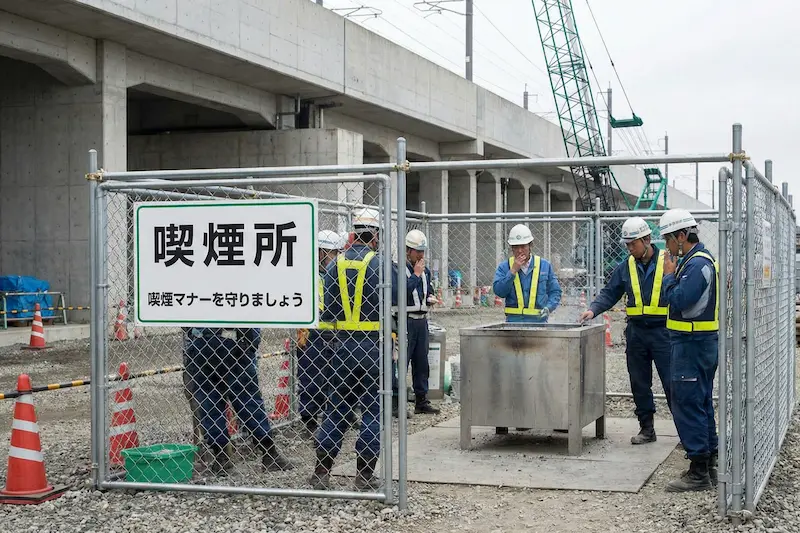 喫煙所でタバコを吸う様子