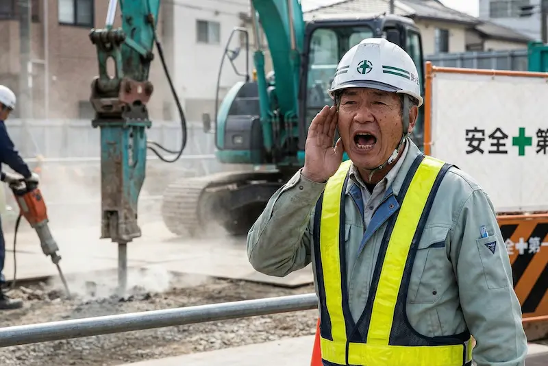 現場で大きな声で指示を出す様子