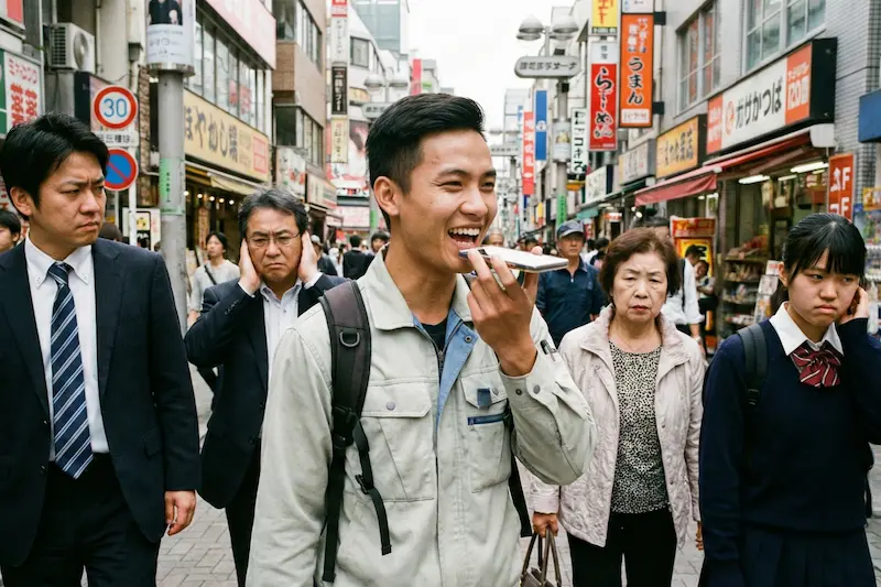 Person using earphones in Japan