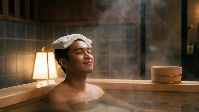 Relaxing in a Japanese bathtub