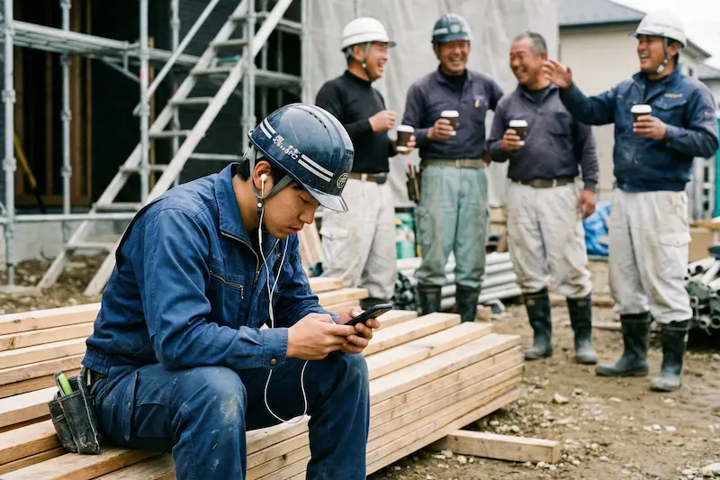 スマホばかり見ている実習生の様子